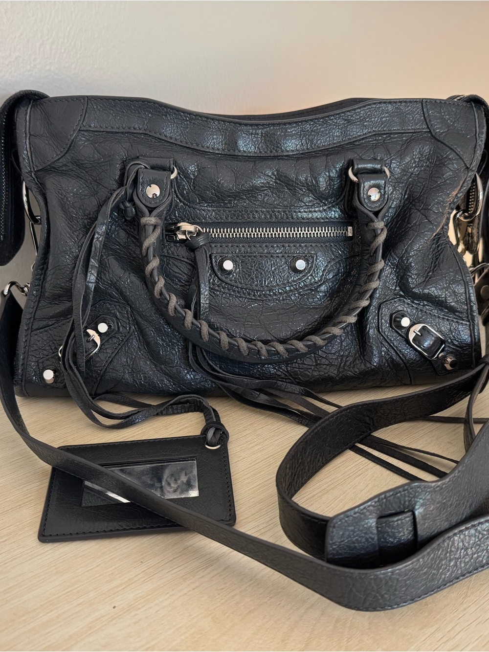 Balenciaga Le City Bag Small in volcanic rock Arena lambskin, brass hardware